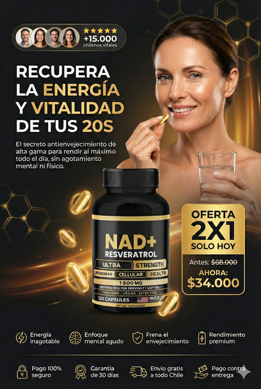 NAD+ RESVERATROL™ - ORIGINAL HECHO EN ESTADOS UNIDOS - 120 CÁPSULAS