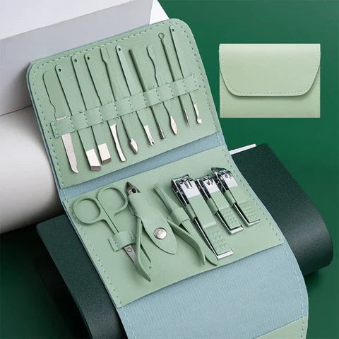 KIT DE 16 PIEZAS DE ACERO INOXIDABLE PARA PEDICURA Y MANICURA