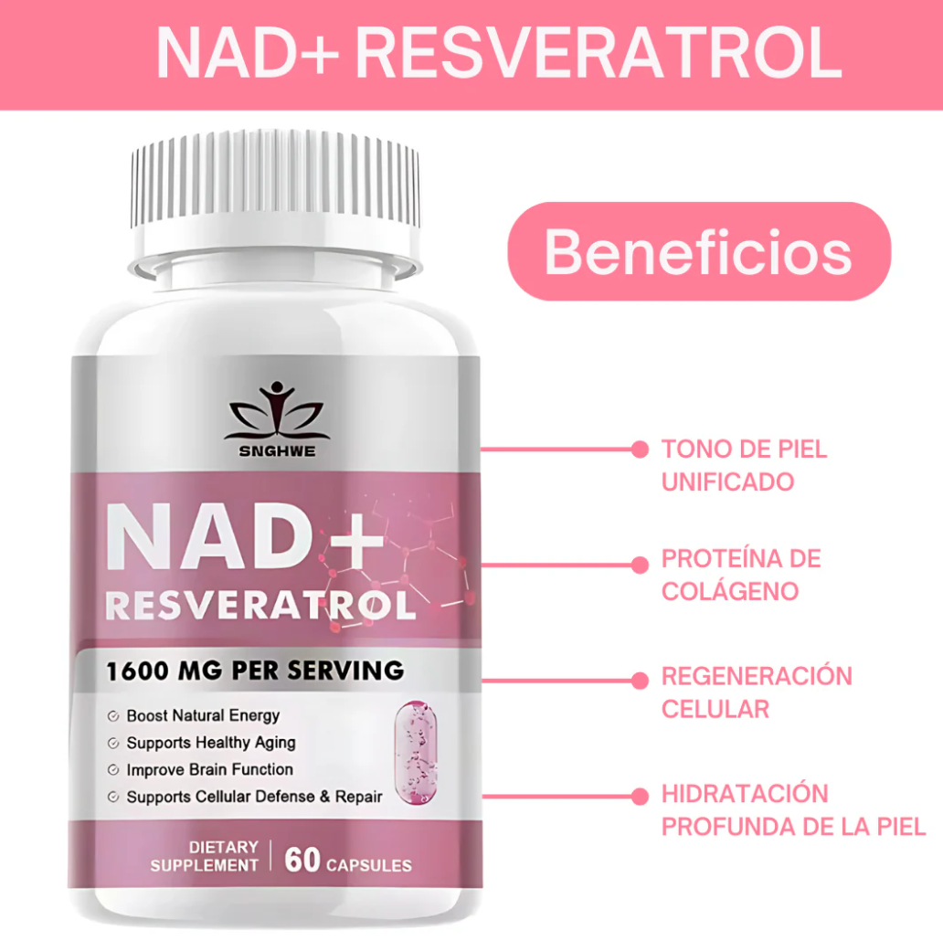 NAD+RESVERASTROL - ORIGINAL DESDE USA - REJUVENECEDOR OPTIMO 🌿💡 (60 Cápsulas)