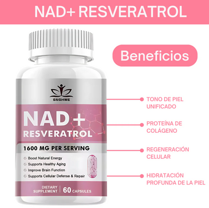NAD+RESVERASTROL - ORIGINAL DESDE USA - REJUVENECEDOR OPTIMO 🌿💡 (60 Cápsulas)