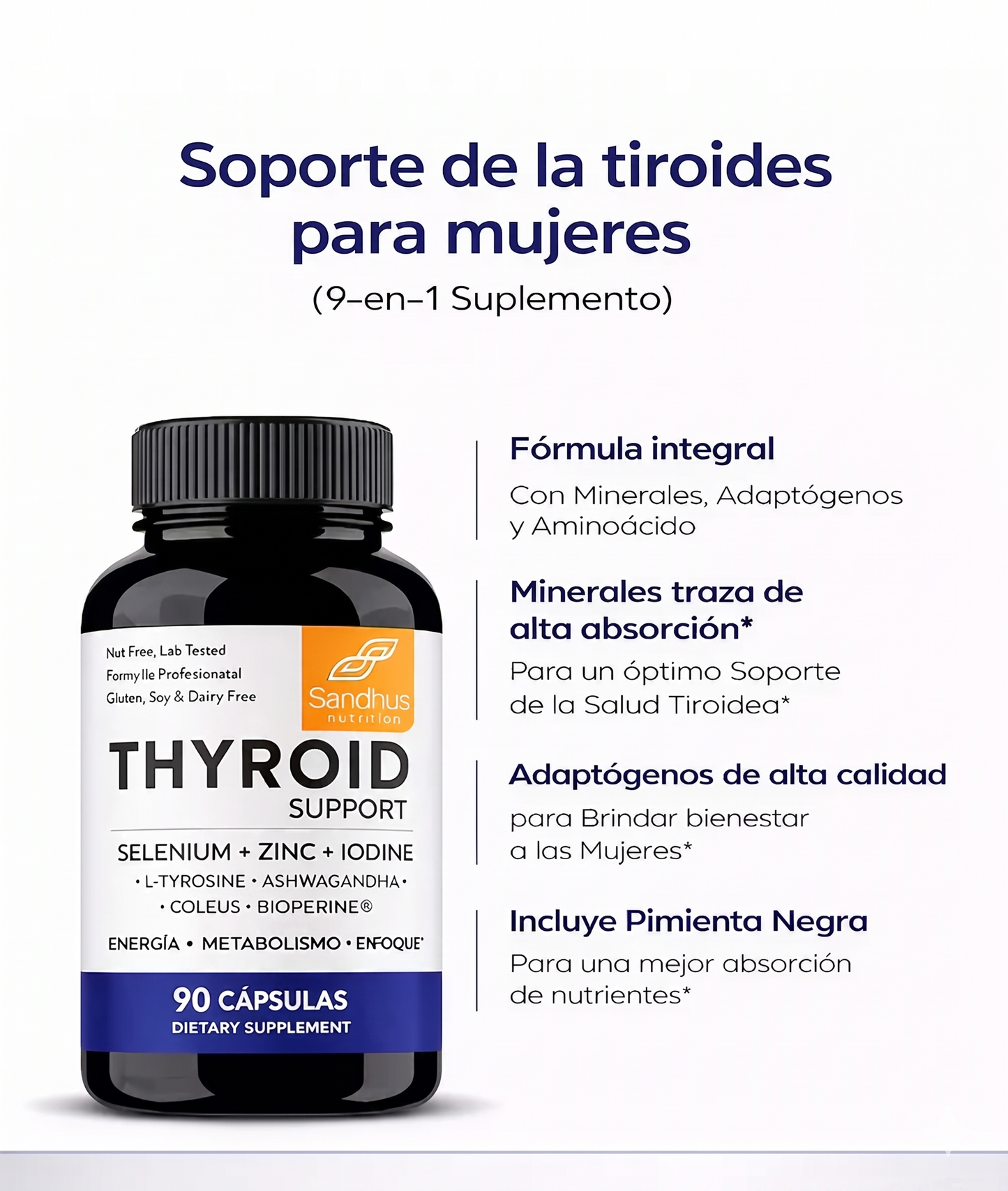 THYROID SUPPORT® - Suplemento para Tiroides con Selenio, Zinc y Yodo — Complemento Natural para Hipotiroidismo y Hashimoto