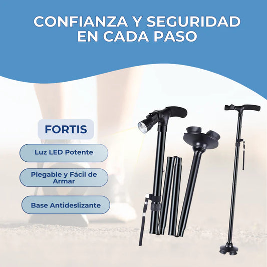 Bastón Plegable Fortis con Luz LED y Base Antideslizante - Fortis™ -  Seguridad y Comodidad