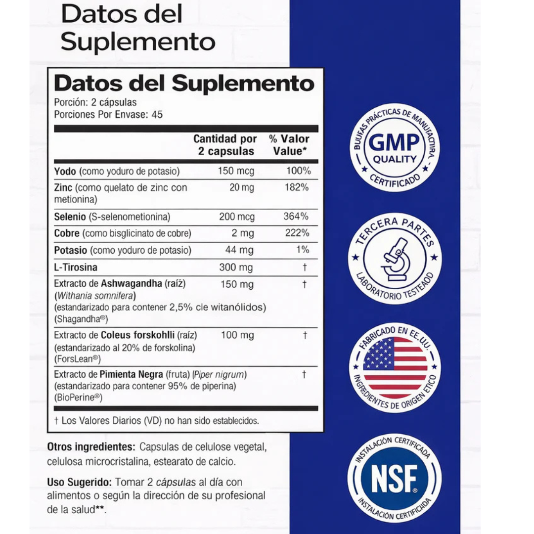 THYROID SUPPORT® - Suplemento para Tiroides con Selenio, Zinc y Yodo — Complemento Natural para Hipotiroidismo y Hashimoto
